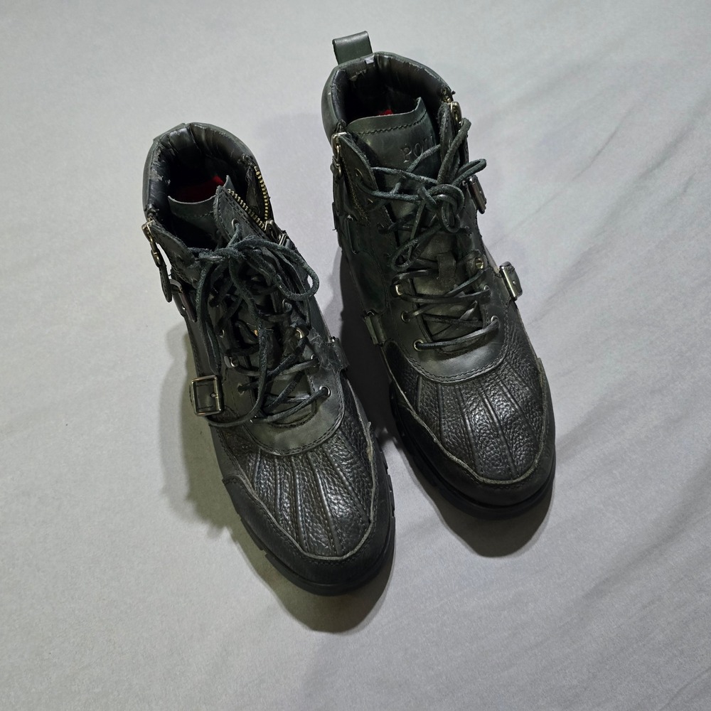 Polo Ralph Lauren Demond Boot Men 10.5 Black Leather Buckle Zip Duck Boots